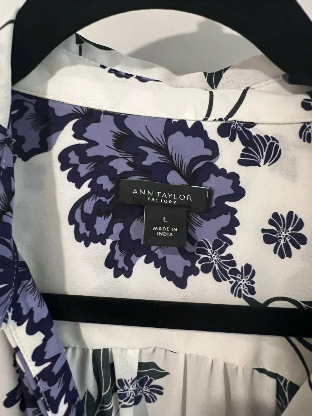 Ann Taylor Floral Button-Up Blouse in White and Purple